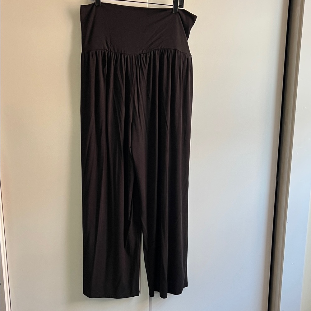 Athleta Black fold over top drapey flowing pants with pockets New no tags